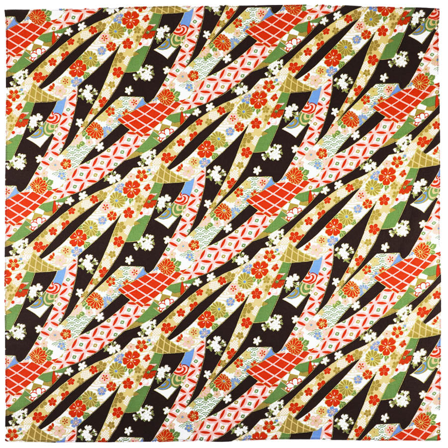 Kimono Motif Cotton Handkerchief - Chocolate