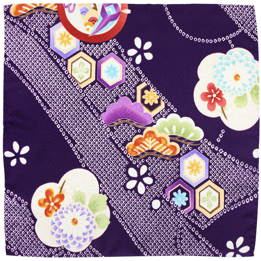 Vintage Kimono Silk Pocket Square - Purple