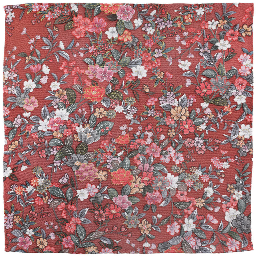 Vintage Kimono Silk Pocket Square - Berry