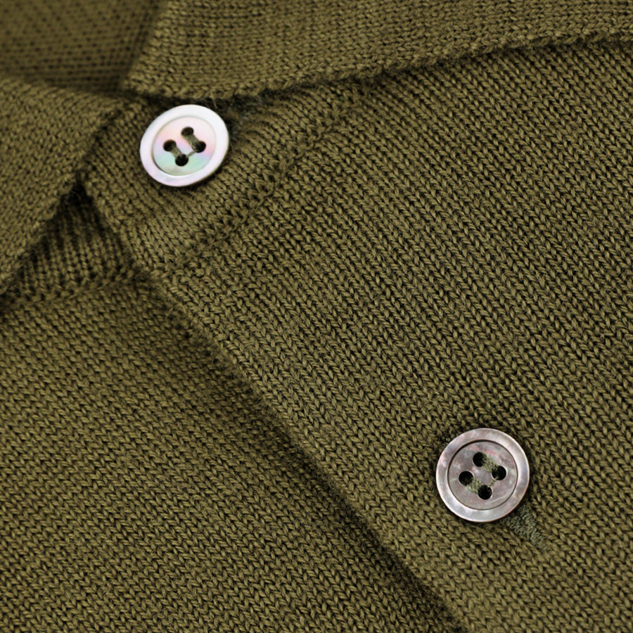 Merino Wool Knitted Polo - Olive