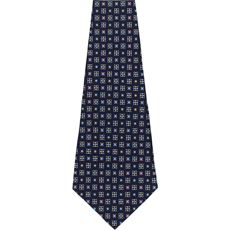 Floral Printed Silk Bespoke Tie - Navy