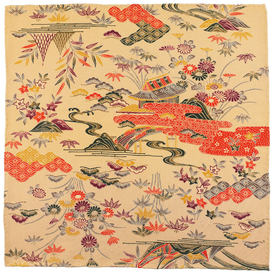Vintage Kimono Silk Pocket Square - Champagne