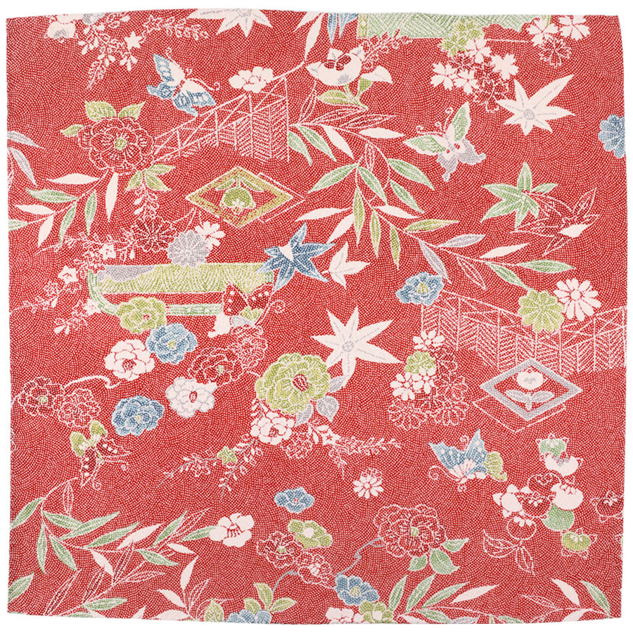 Vintage Kimono Silk Pocket Square - Red