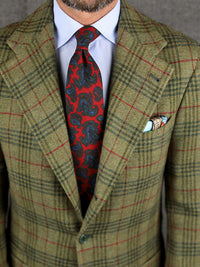 Paisley Printed Wool Challis Tie - Cherry - Hand-Rolled