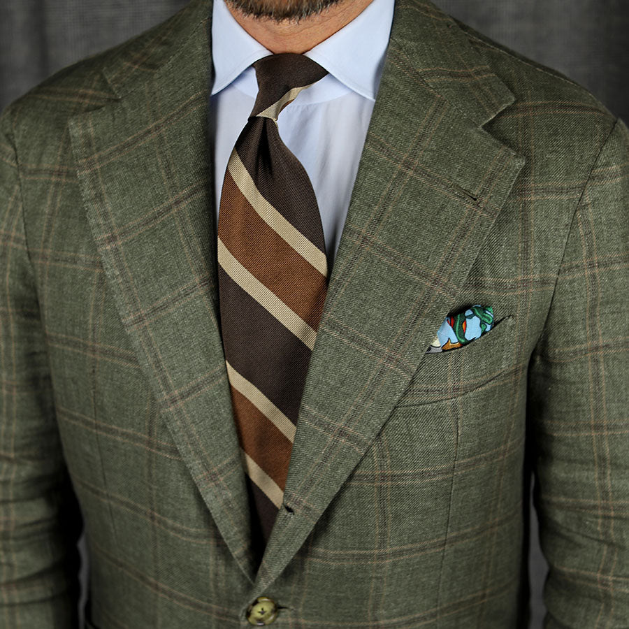 Repp Stripe Silk Tie - Brown / Copper - Hand-Rolled