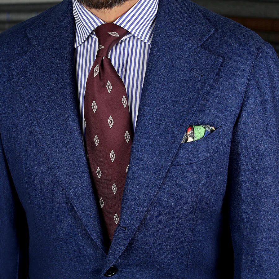Poplin Semi Spread Shirt - White / Blue - Pencil Stripe