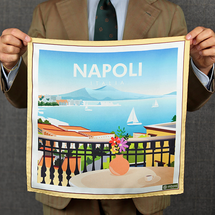 Napoli Travel Poster Silk Pocket Square - 40x40cm