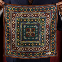 8 Bit Motif Silk Pocket Square - Forest / Brown - 40x40cm