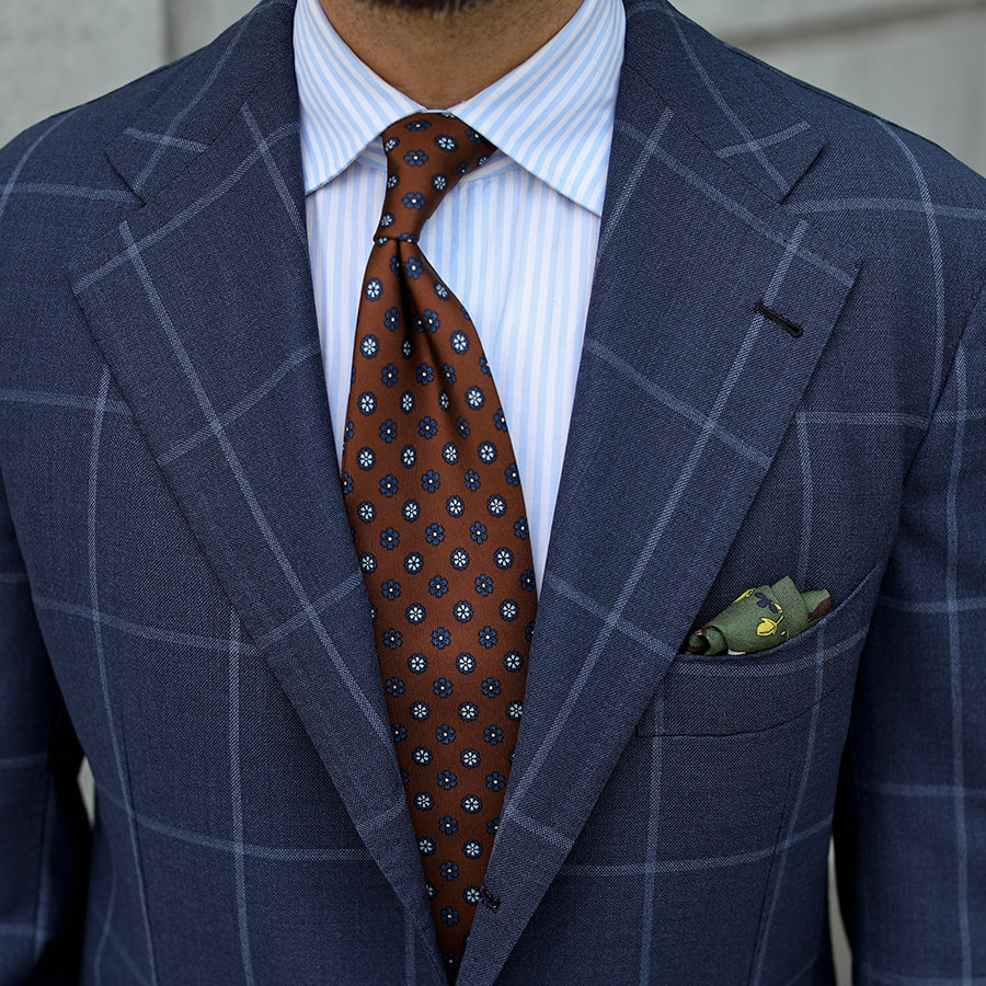 Floral Printed Silk Tie - Beech - Hand-Rolled