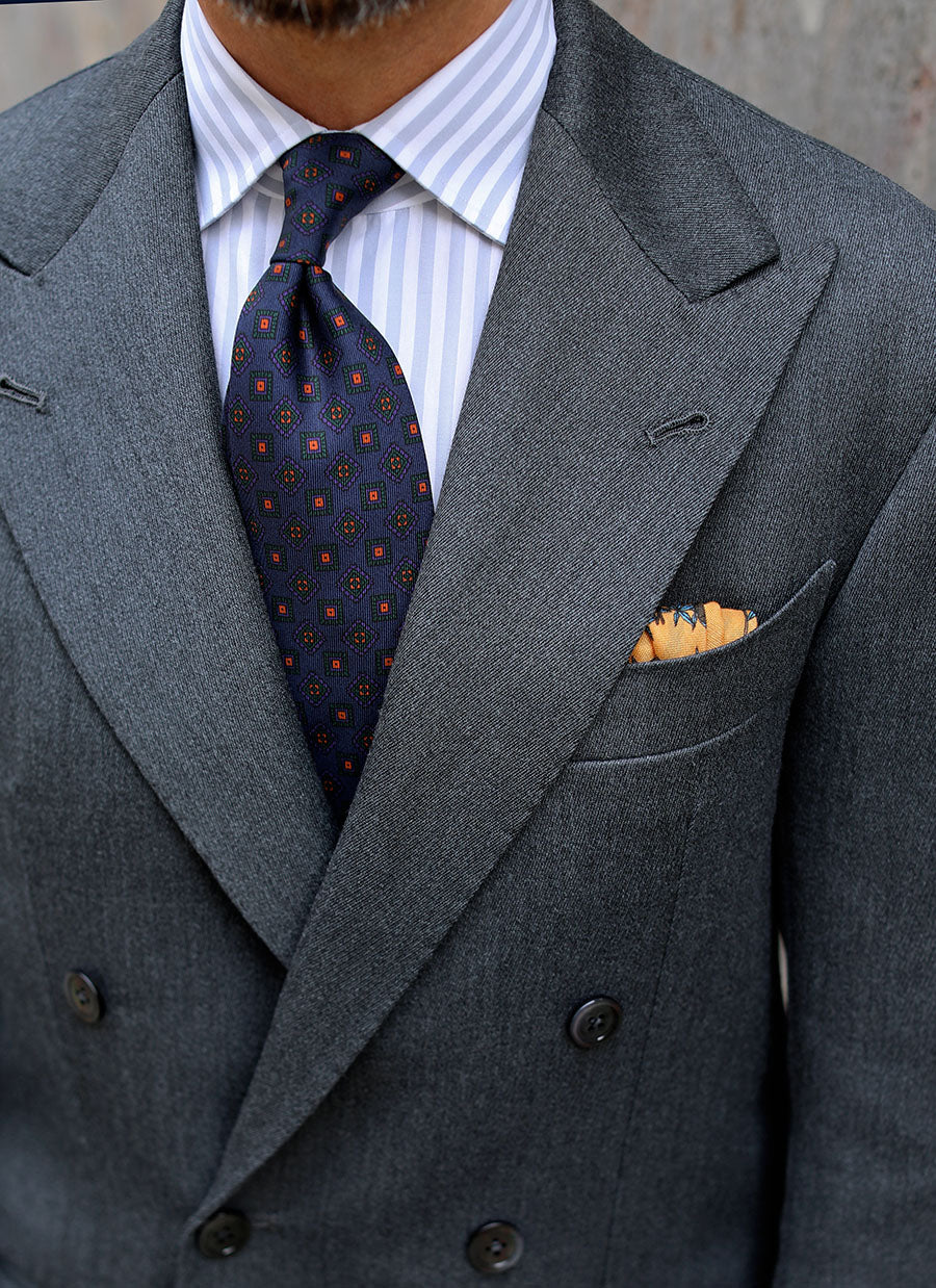 Ancient Madder Silk Tie - Navy - Hand-Rolled