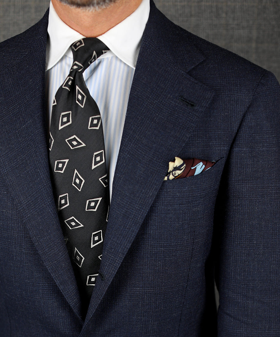 Geometrical Jacquard Silk Tie - Black - Hand-Rolled
