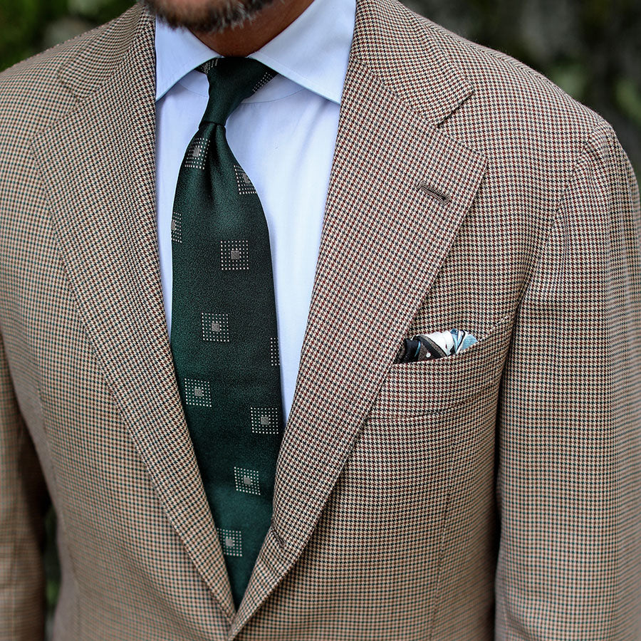 Geometrical Jacquard Silk Tie - Forest - Hand-Rolled