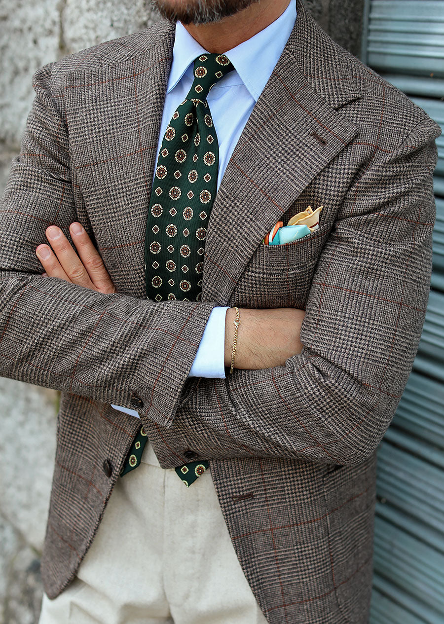Floral Printed Silk Tie - Madder Green - Hand-Rolled