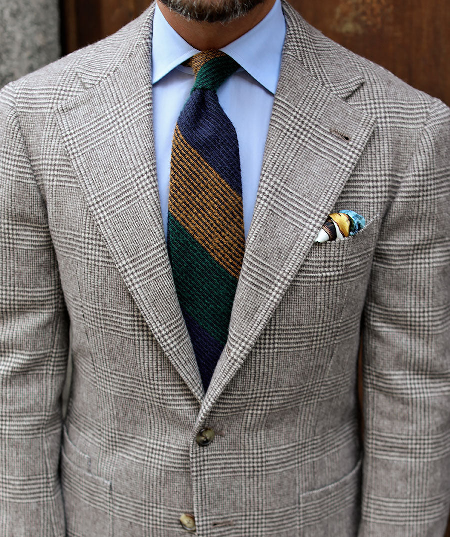 Striped Alpaca / Silk / Wool Grenadine Tie - Navy / Forest / Orange