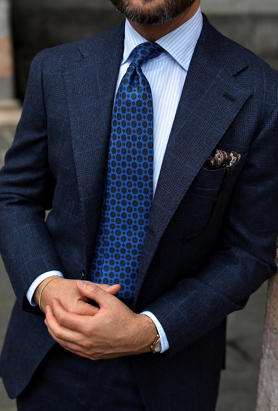 Paisley Motif Wool / Silk Pocket Square - Cream - 40x40cm