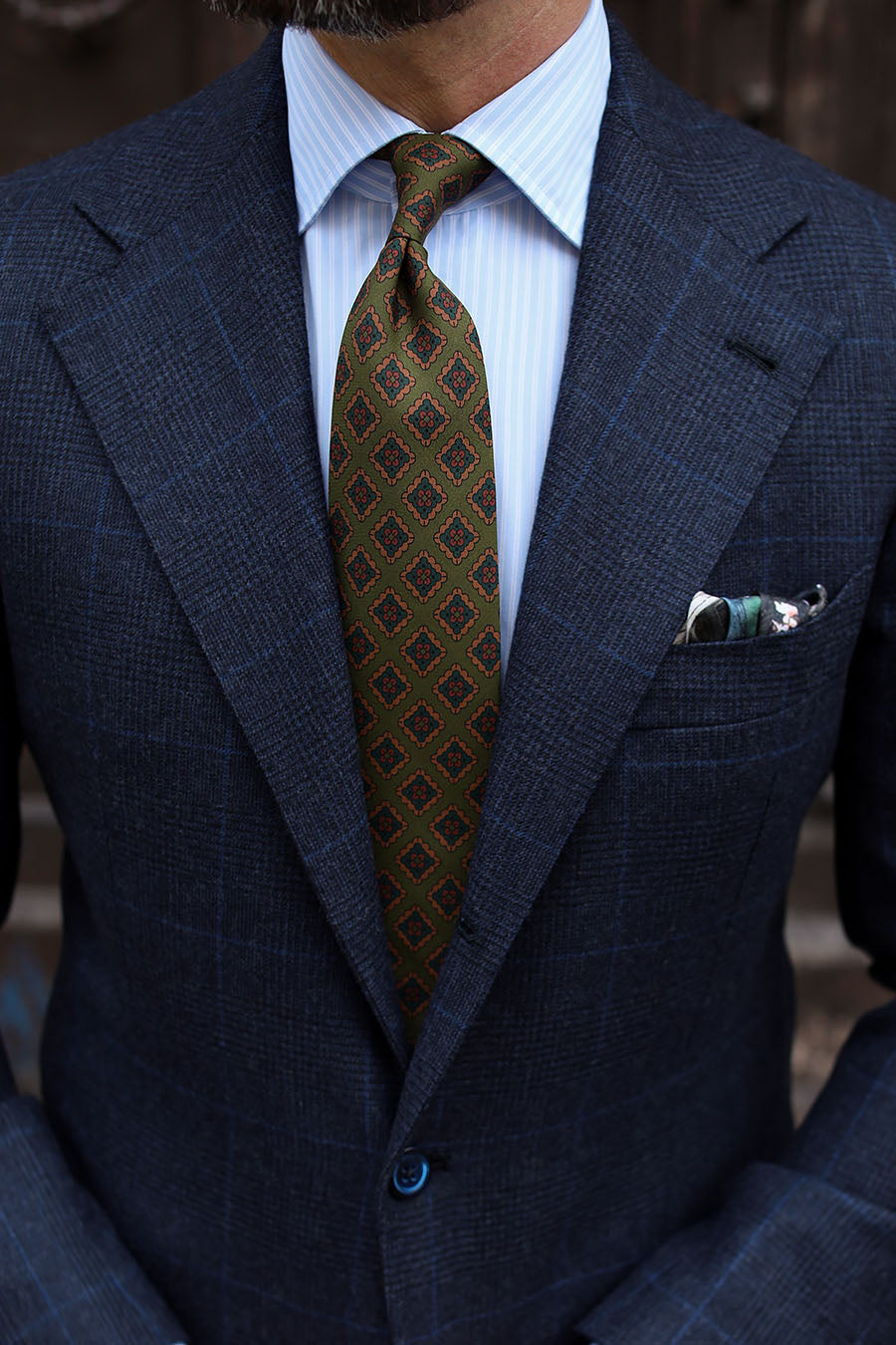 Copper Madder Silk Tie - Olive - Hand-Rolled