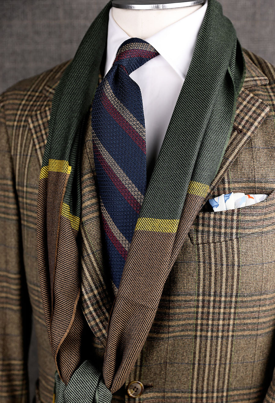 Striped Wool Scarf - Green / Brown / Yellow