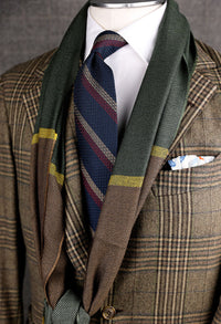 Striped Wool Scarf - Green / Brown / Yellow