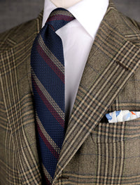 Striped Grossa Grenadine Silk Tie - Navy / Berry / Taupe