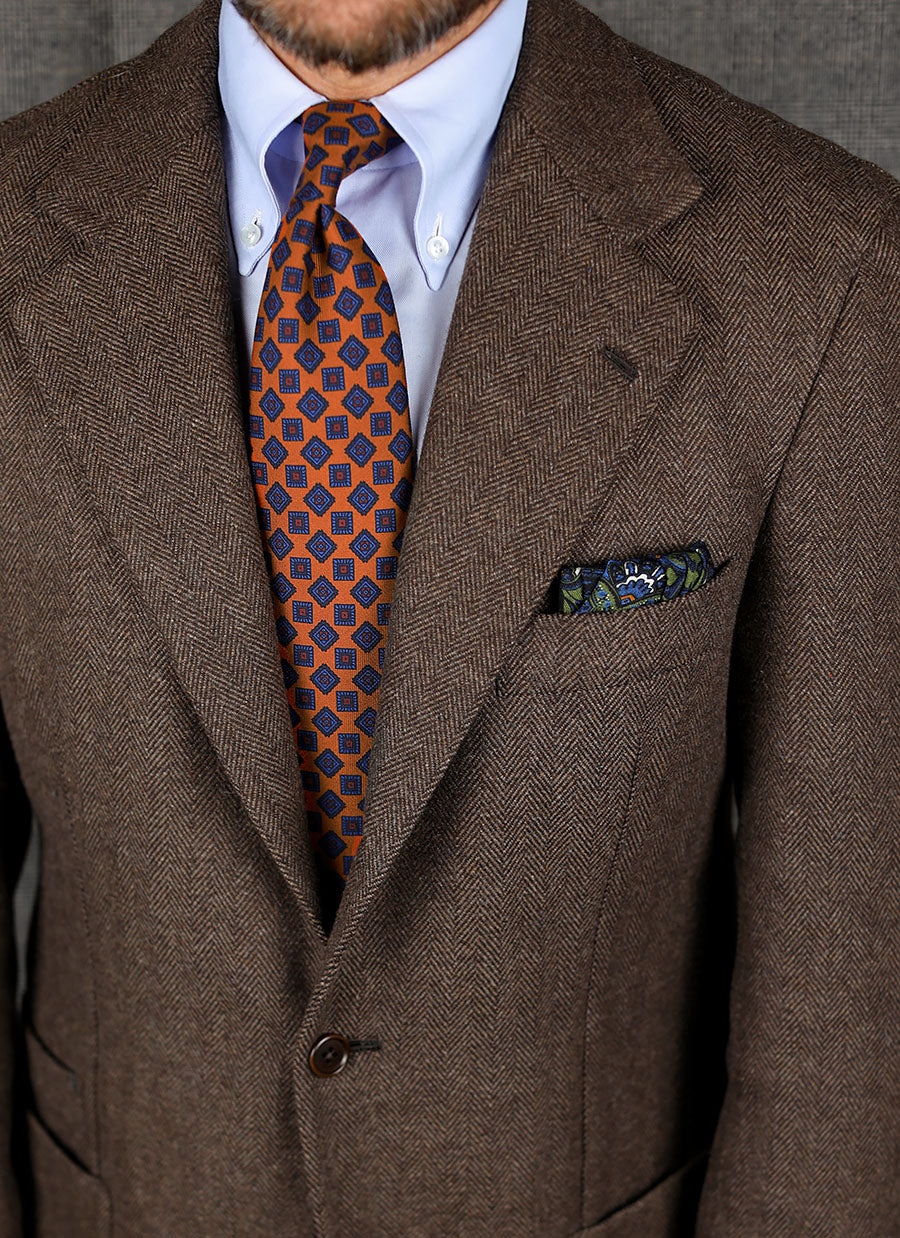 Ancient Madder Silk Tie - Terracotta - Hand-Rolled