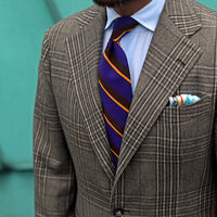 Mogador Striped Wool / Cotton Tie - Purple / Brown - Hand-Rolled