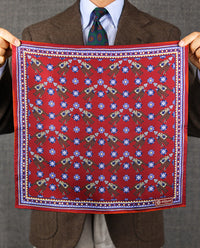 Elephant Motif Silk Pocket Square - Burgundy - 40x40cm