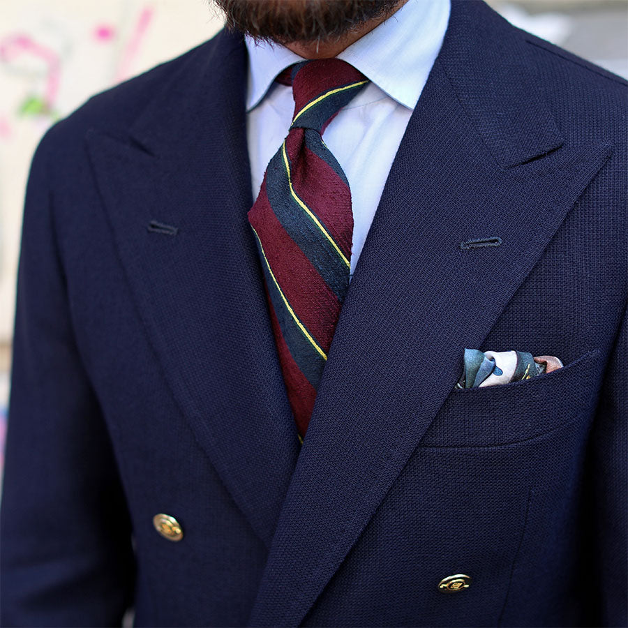 Striped Shantung Silk Tie - Navy / Burgundy - Hand-Rolled