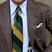 Japanese Repp Stripe Silk Tie - Forest / Green / Yellow