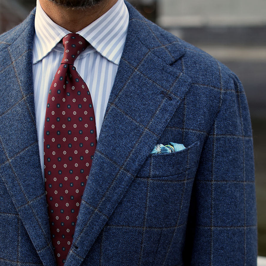 Floral Printed Silk Tie - Burgundy - Hand-Rolled