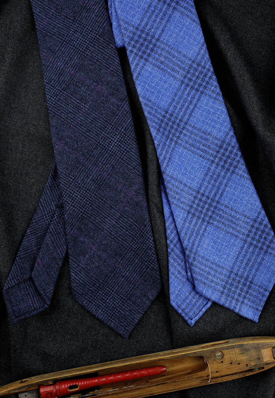 Checked Bespoke Cashmere / Silk Tie - Blue