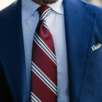 Japanese Repp Stripe Silk Tie - Burgundy - Hand-Rolled