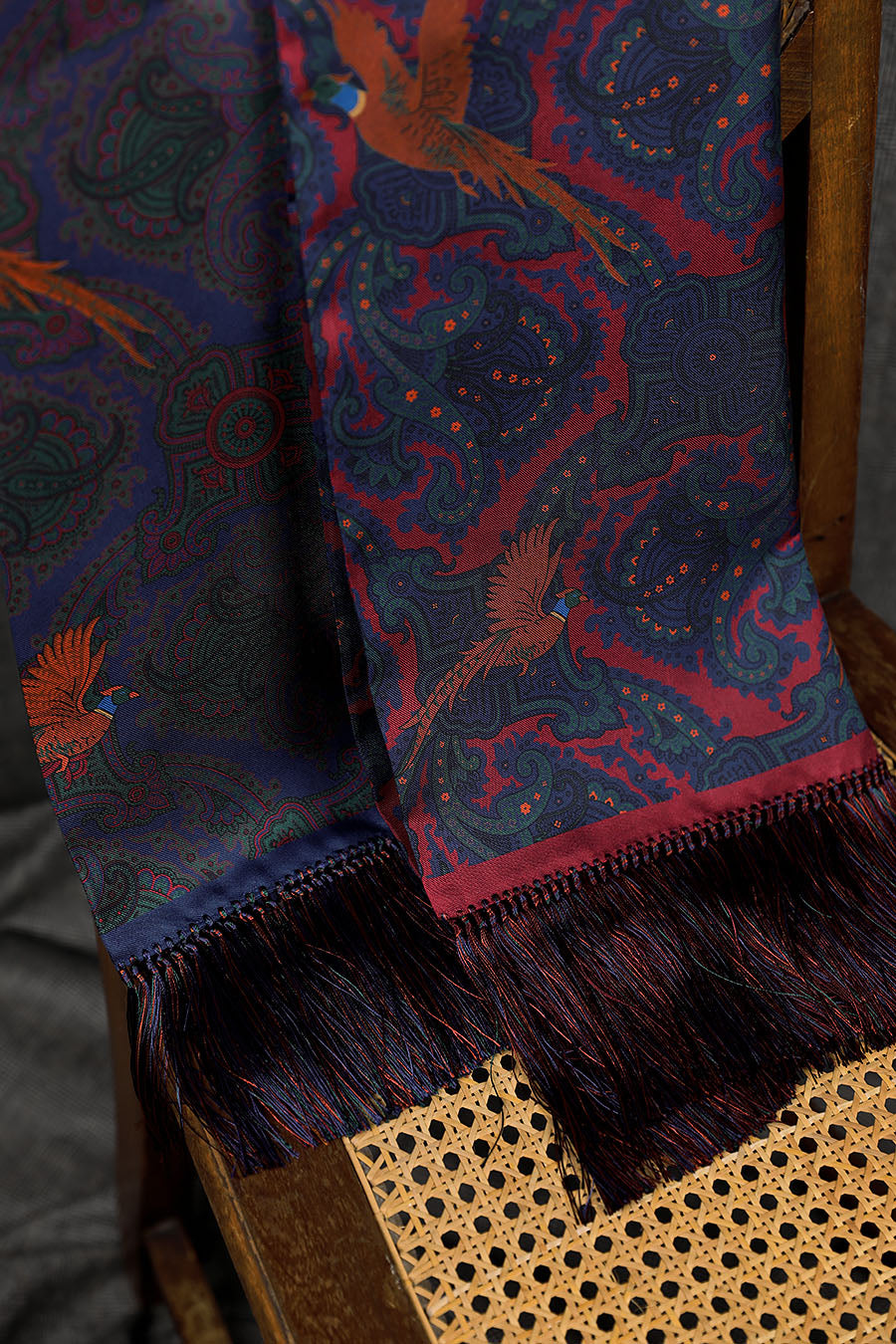 Double-Sided Ancient Madder Silk Scarf - Cherry - 180cm x 35cm