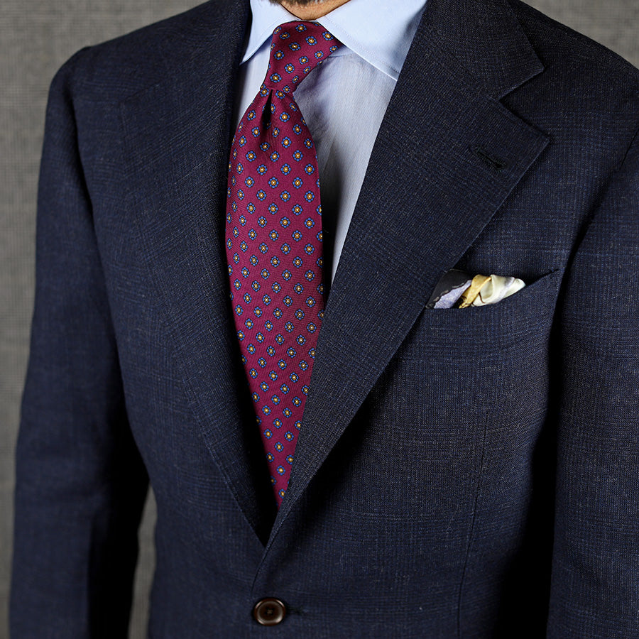 Shibumi-Flower Printed Silk Tie - Berry - Hand-Rolled