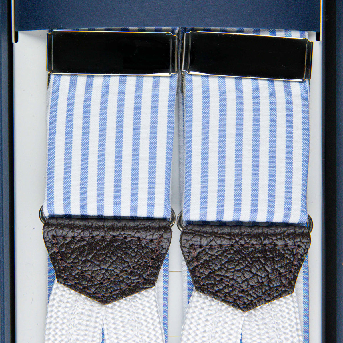 Seersucker Cotton Braces - Light Blue / White