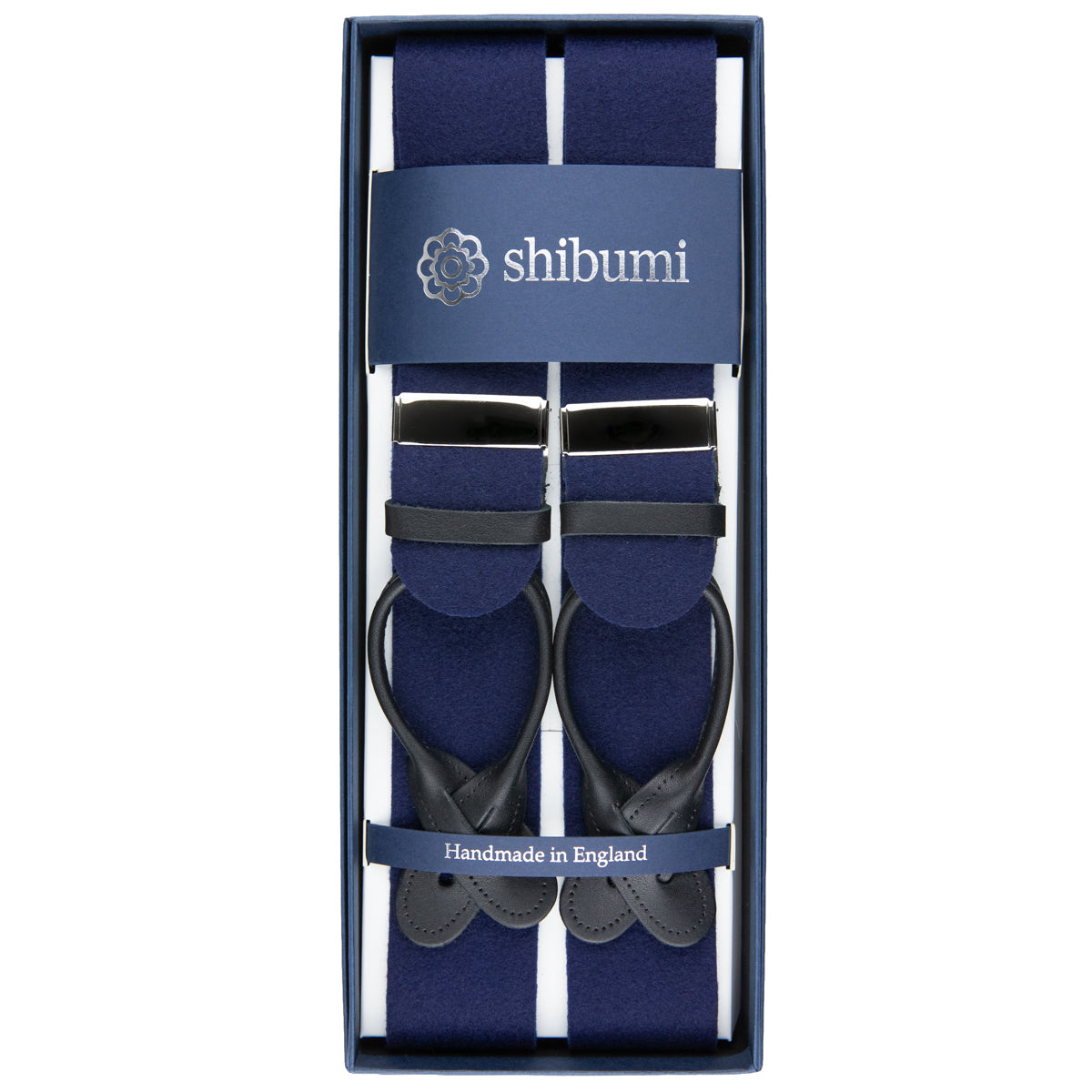 Boxcloth Braces - Navy / Black Leather