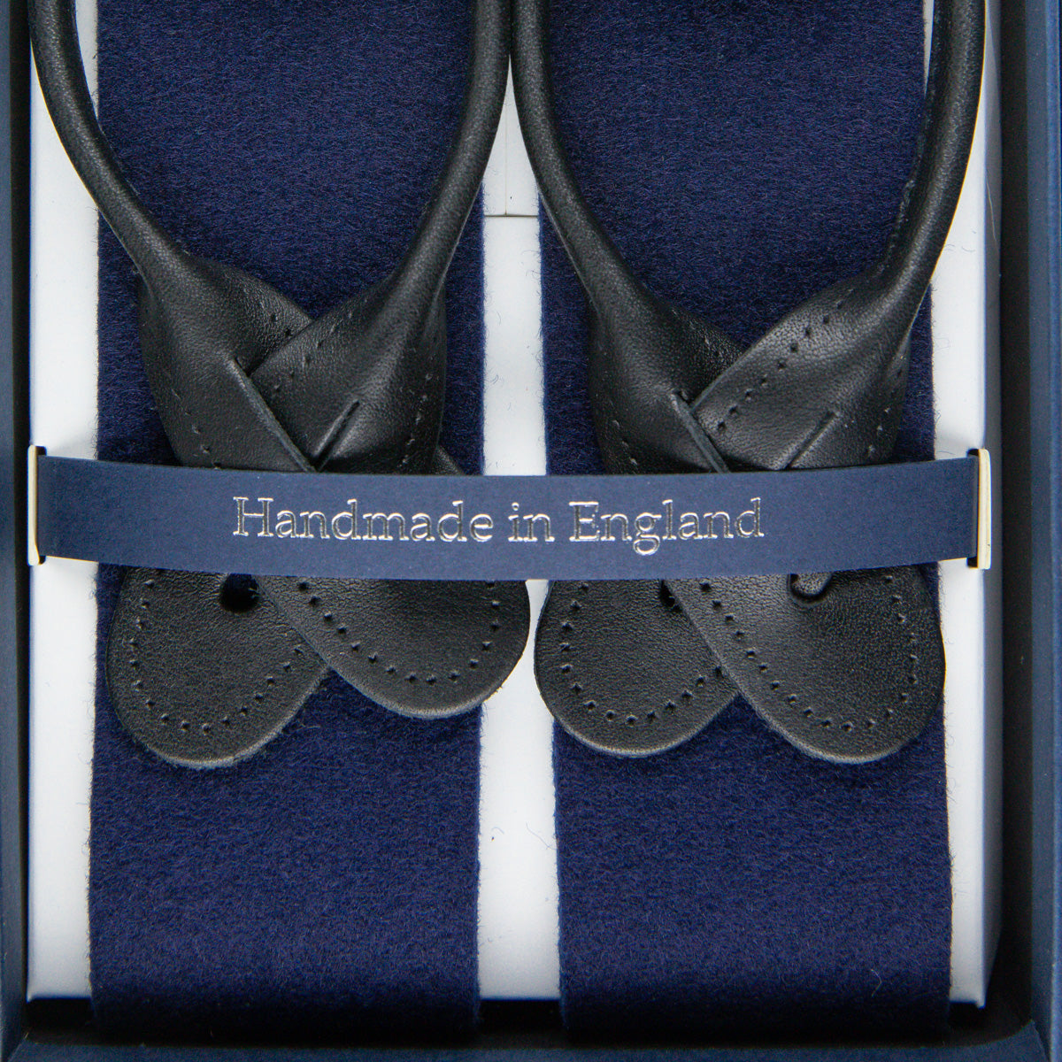 Boxcloth Braces - Navy / Black Leather