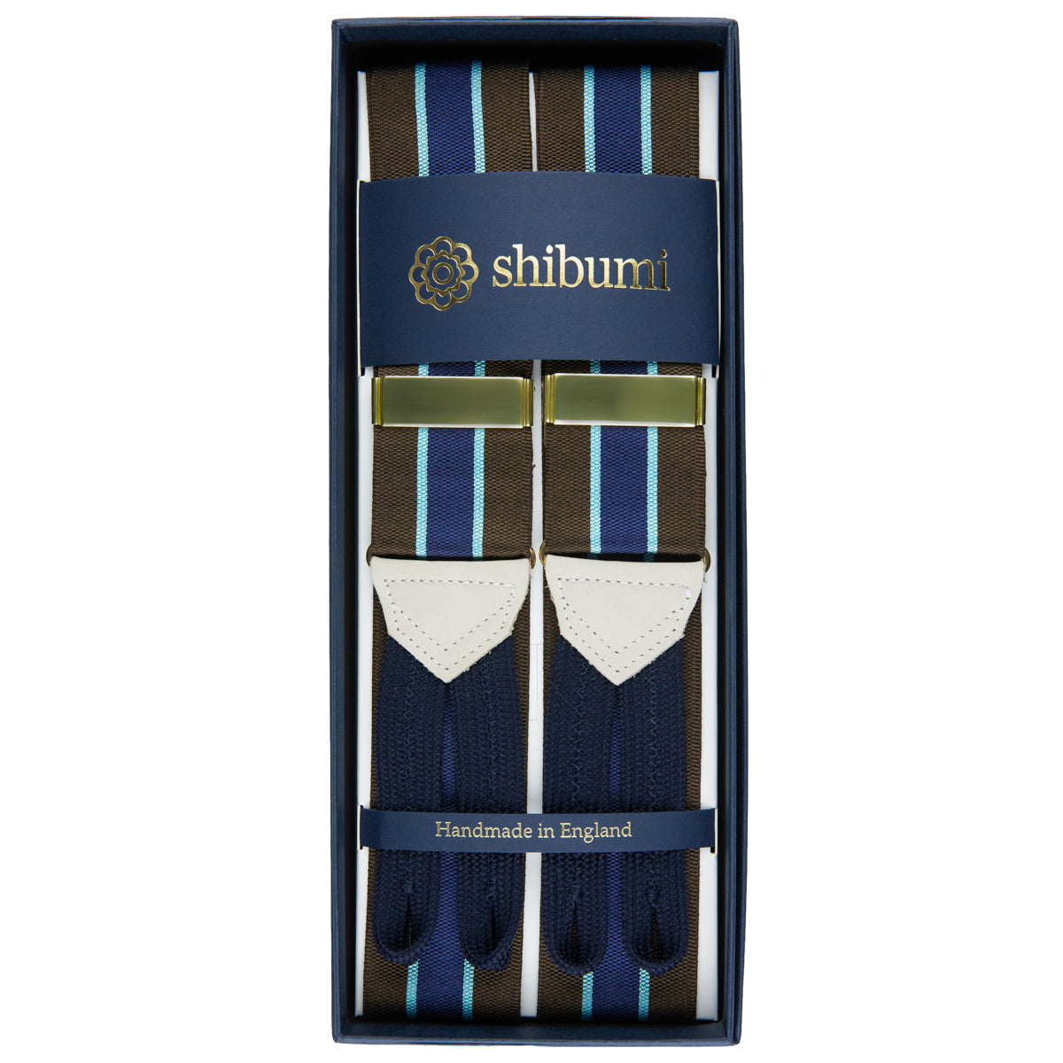 Barathea Braces - Brown / Navy / Cyan