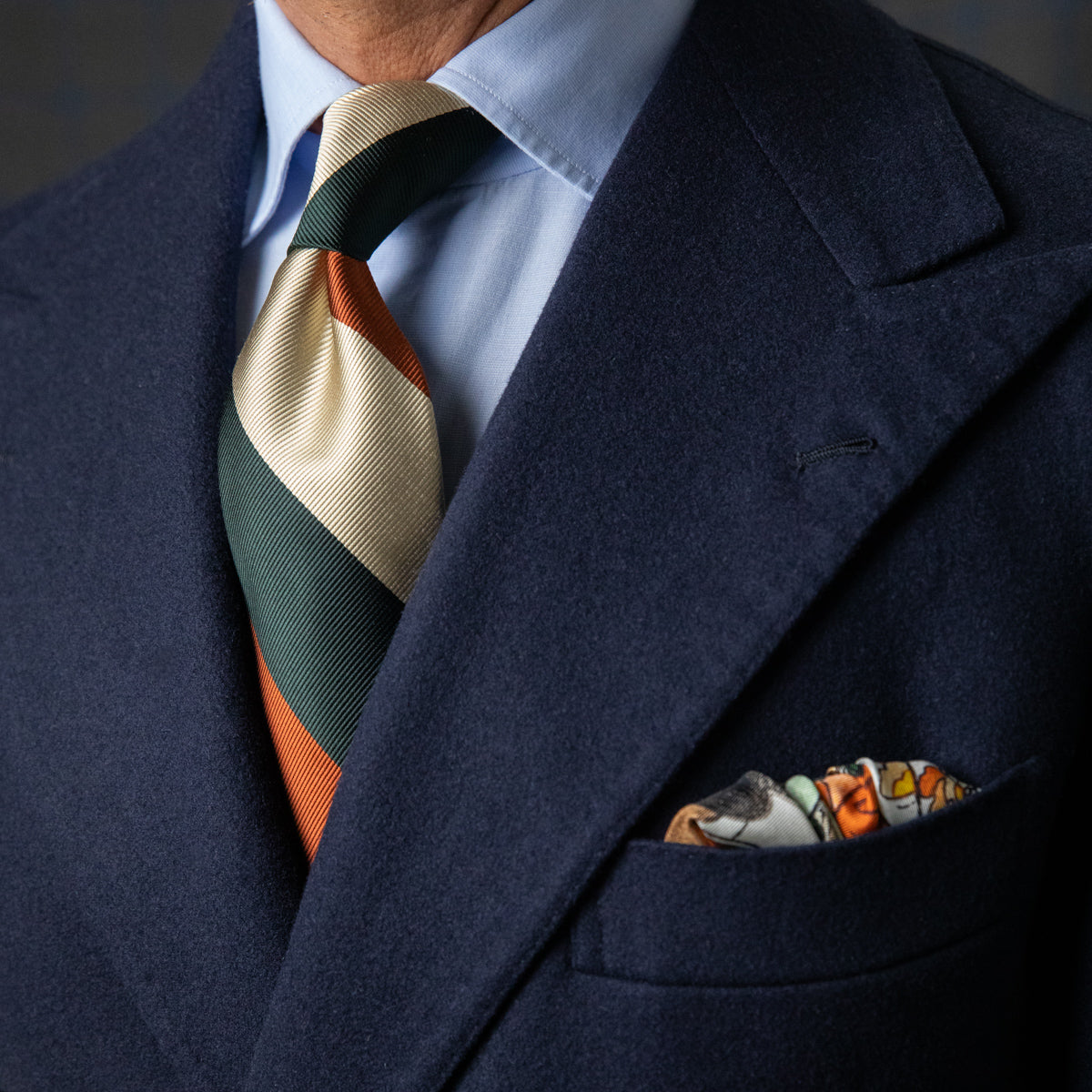 Japanese Repp Stripe Silk Tie - Forest / Cream / Rust