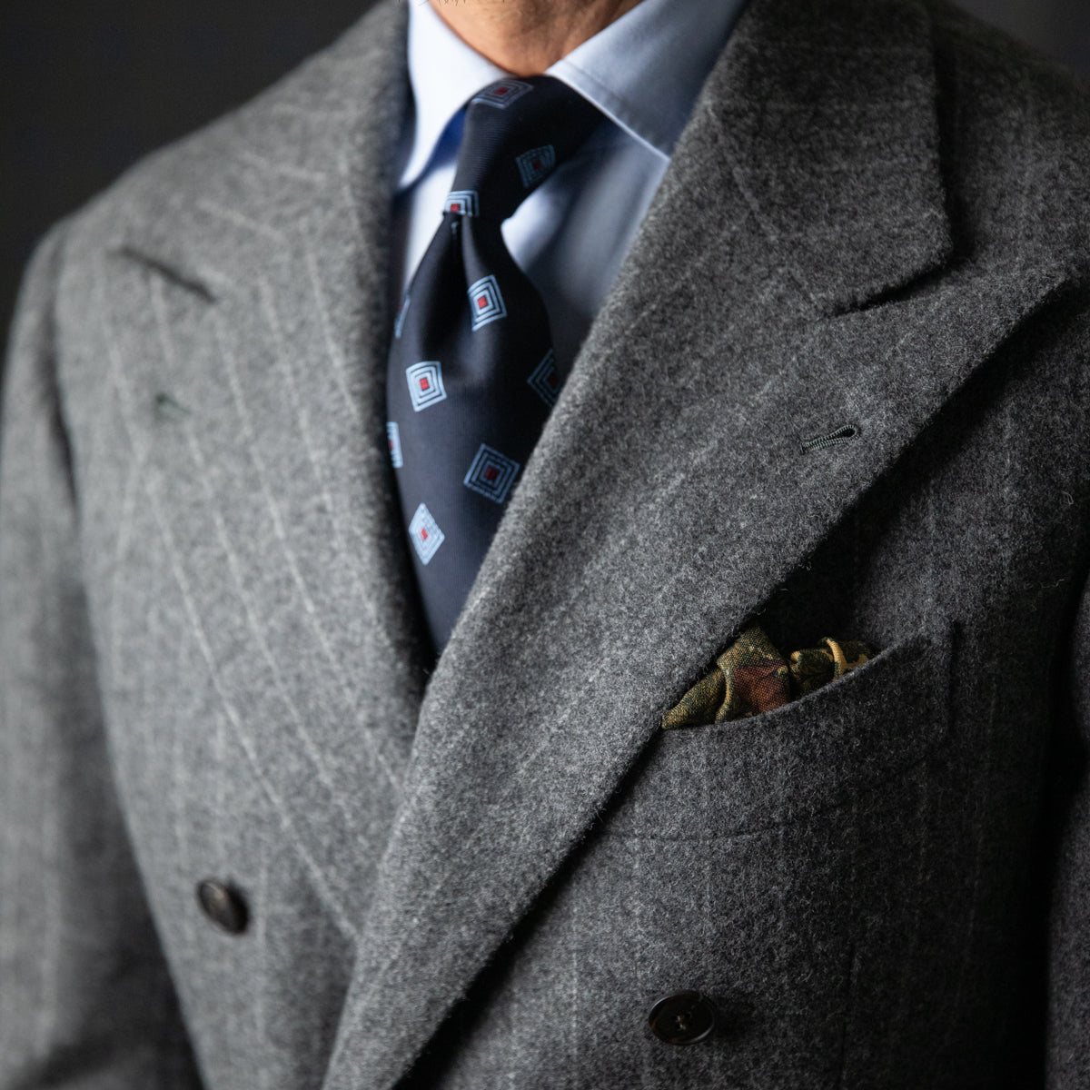 Geometrical Japanese Jacquard Silk Tie - Navy - Hand-Rolled