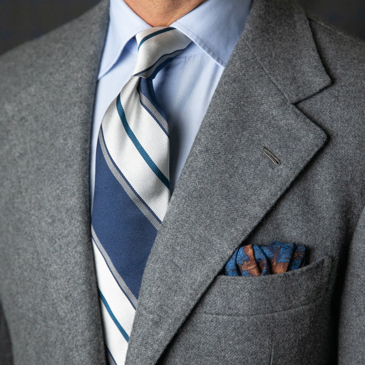 Animal Motif Wool / Silk Pocket Square - Navy - 40x40cm