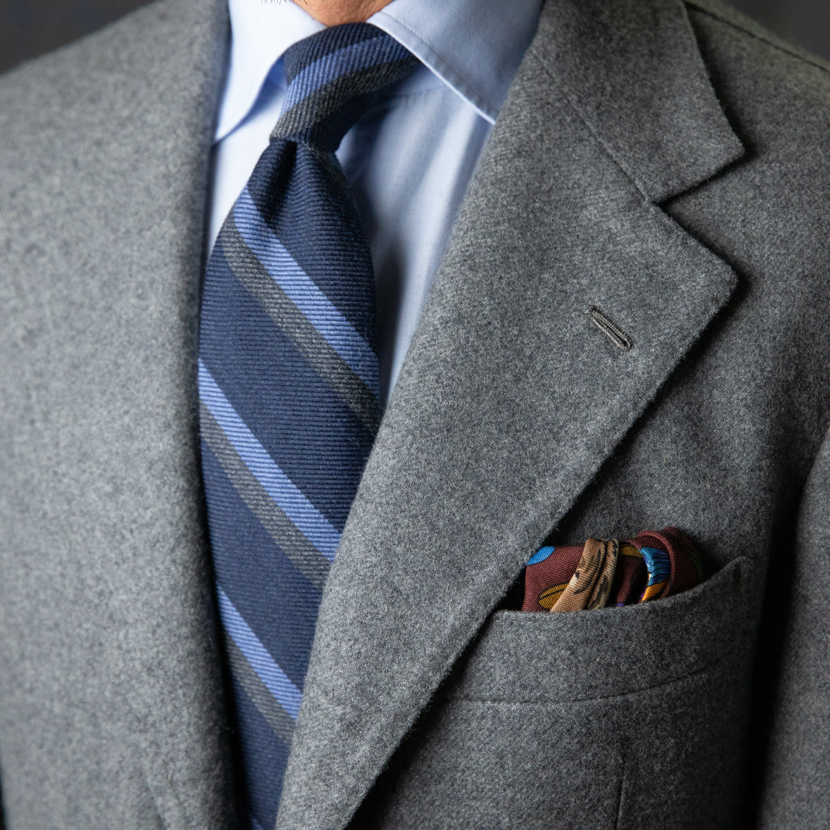 Animal Motif Wool / Silk Pocket Square - Burgundy - 40x40cm