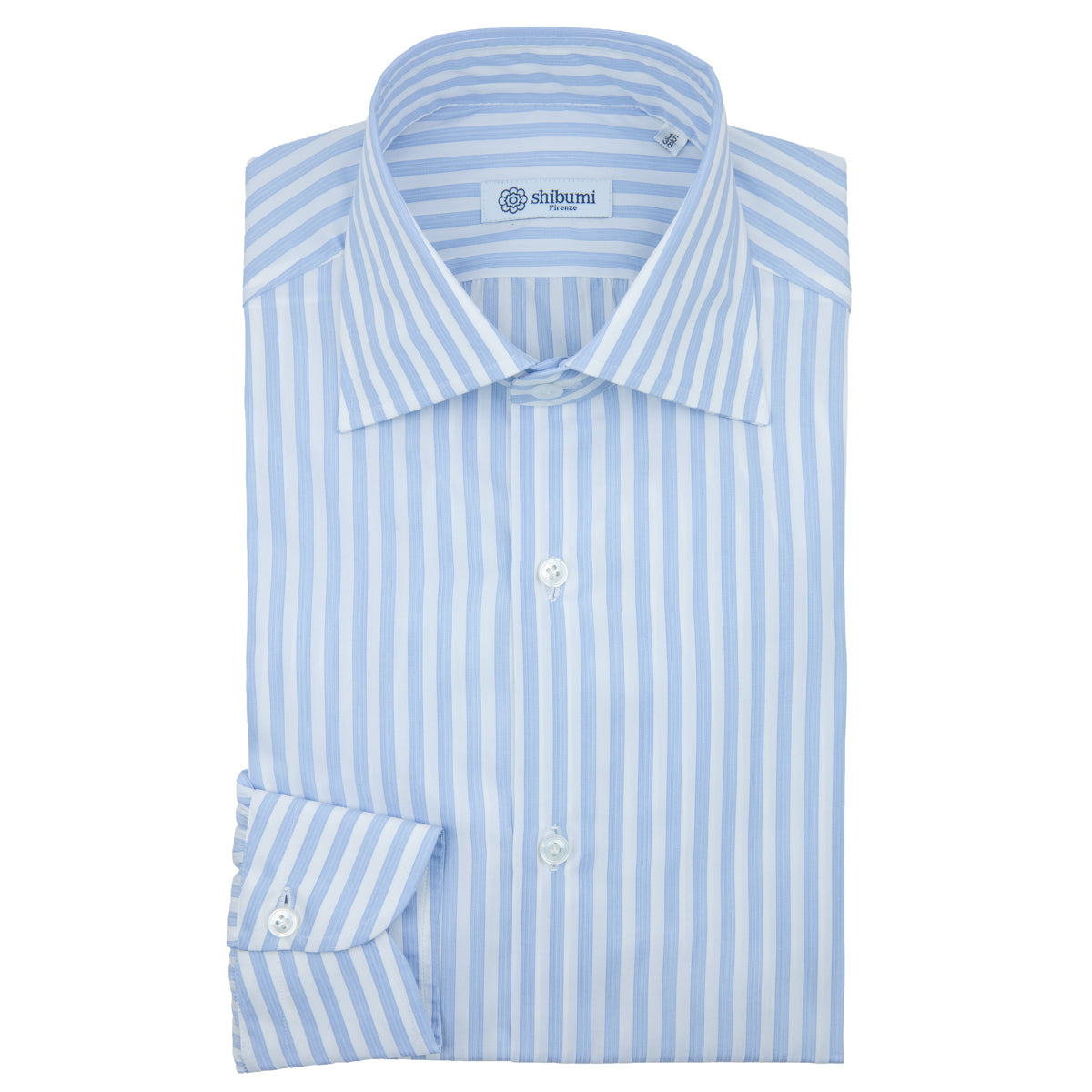 Poplin Semi Spread Shirt - White / Blue - Ticking Stripe