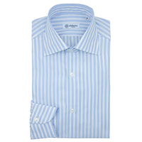 Poplin Semi Spread Shirt - White / Blue - Ticking Stripe