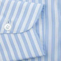 Poplin Semi Spread Shirt - White / Blue - Ticking Stripe