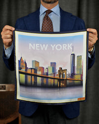 New York Travel Poster Silk Pocket Square - 40x40cm