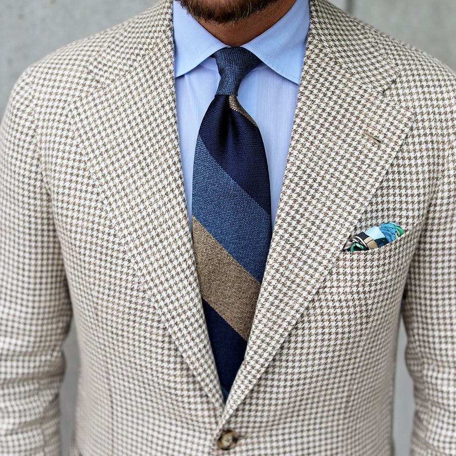 Japanese Boucle Silk Tie - Navy / Blue / Beige