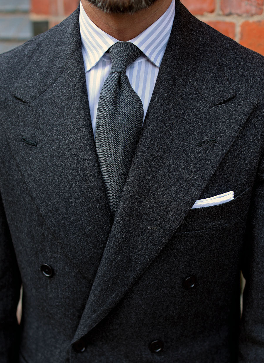 Floral Cashmere / Silk Grenadine Tie - Grey Shadow