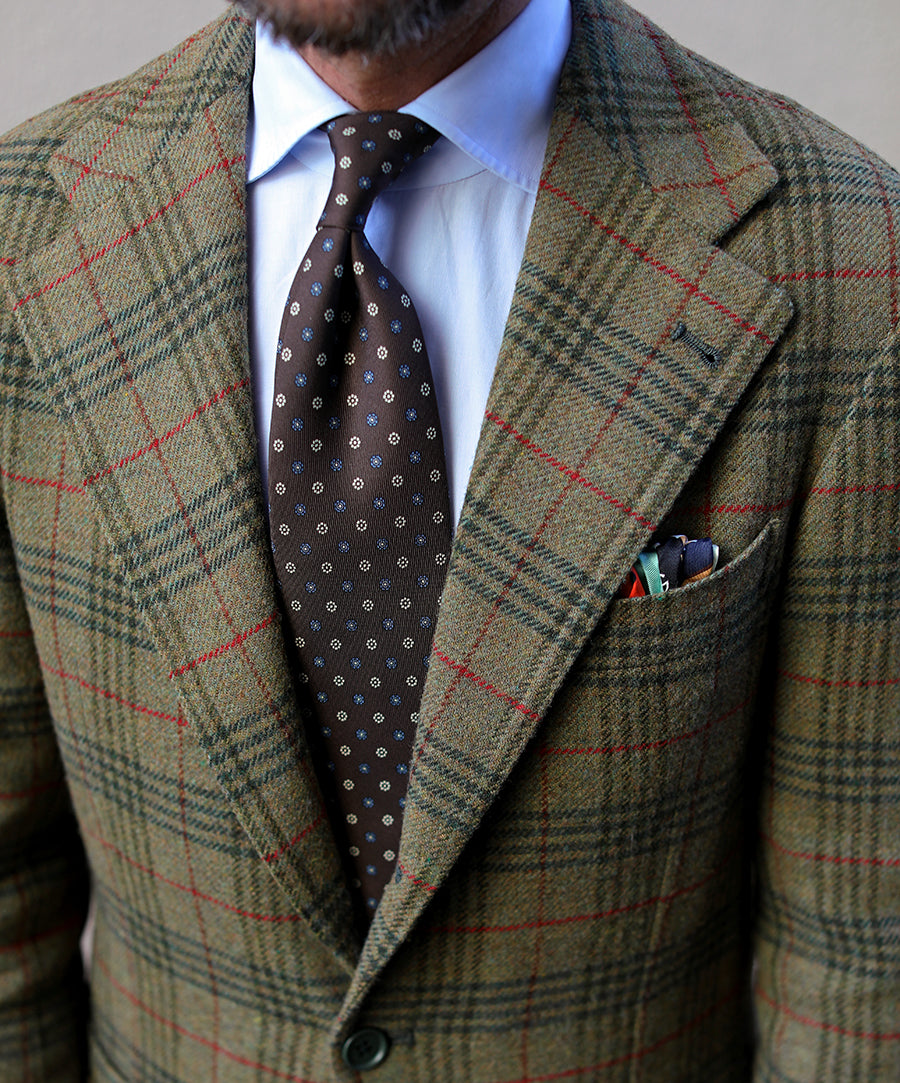 Floral Printed Silk Tie - Espresso - Hand-Rolled