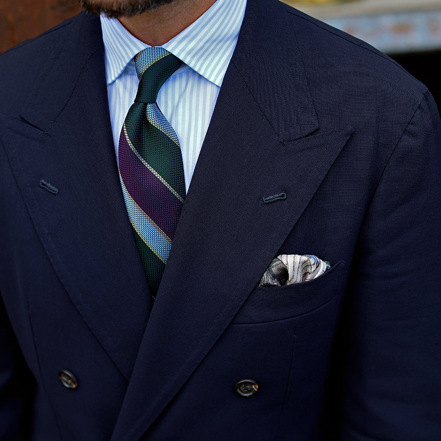 Japanese Grenadine Silk Tie - Forest / Purple / Sky