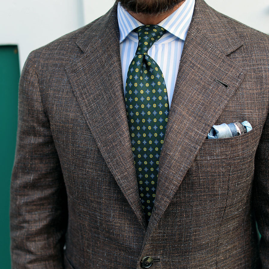 Floral Printed Panama Silk Tie - Forest Green